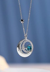 pretty silver moon star baby December Blue Topaz birthstone necklace
